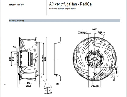 Ebmpapst R4D560-FB13-01 Centrifugal Fan AC 400/480V 2.6/5.3A Cooling Fan
