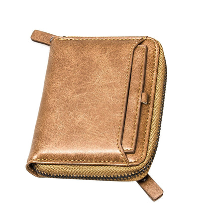 Fashion Men's Leather Business Wallet W/ Coins Pocket Zipper Purse Brown ww