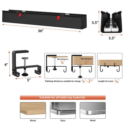 Univivi No Drill Under Desk Cable Management Tray, 36" 36"L x 5.5"W, Black