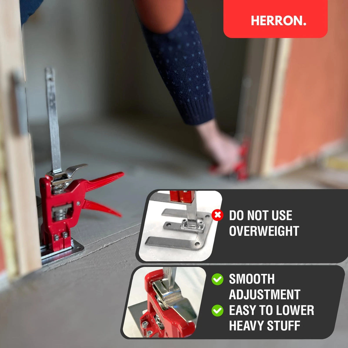 440 lbs Hand Lifting Jack Tool 2-Pack, Cabinet Lifter with Measuring Red