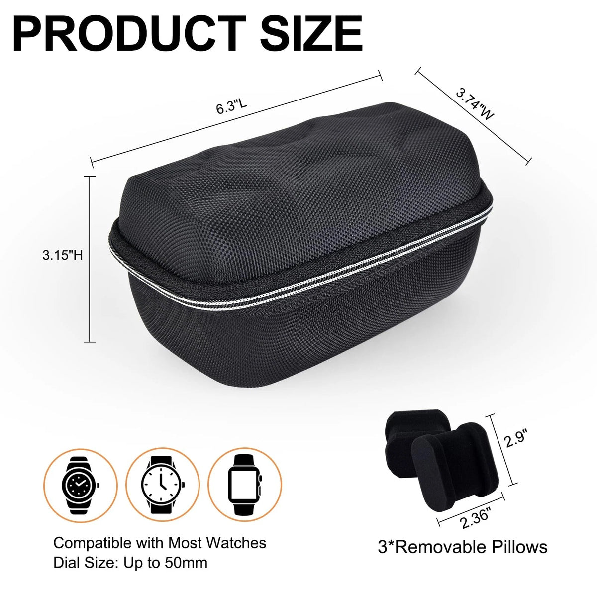 Jimtoiny Premium Hard Shell Travel Watch Case for Men, 2 Slot 2-Slot, Black