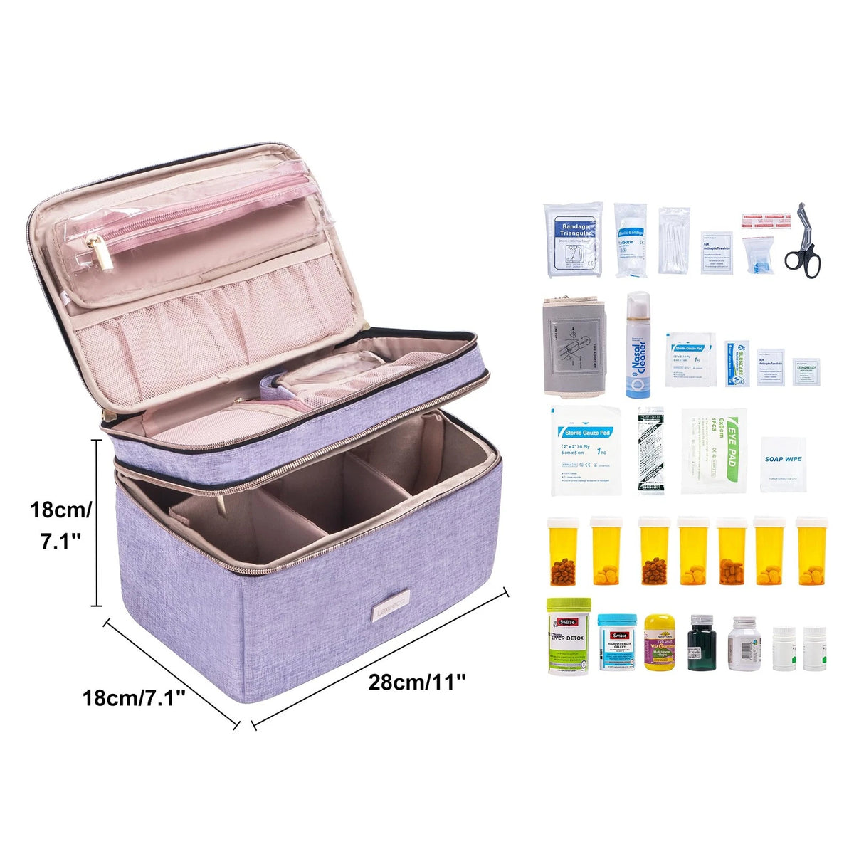 Lexeeco Medicine Storage Bag Pill Bottle Organizer with Small, Purple