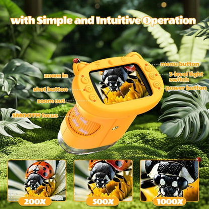 OAEBLLE Kids Microscope, 1000X Portable Mini Pocket Microscope with Yellow