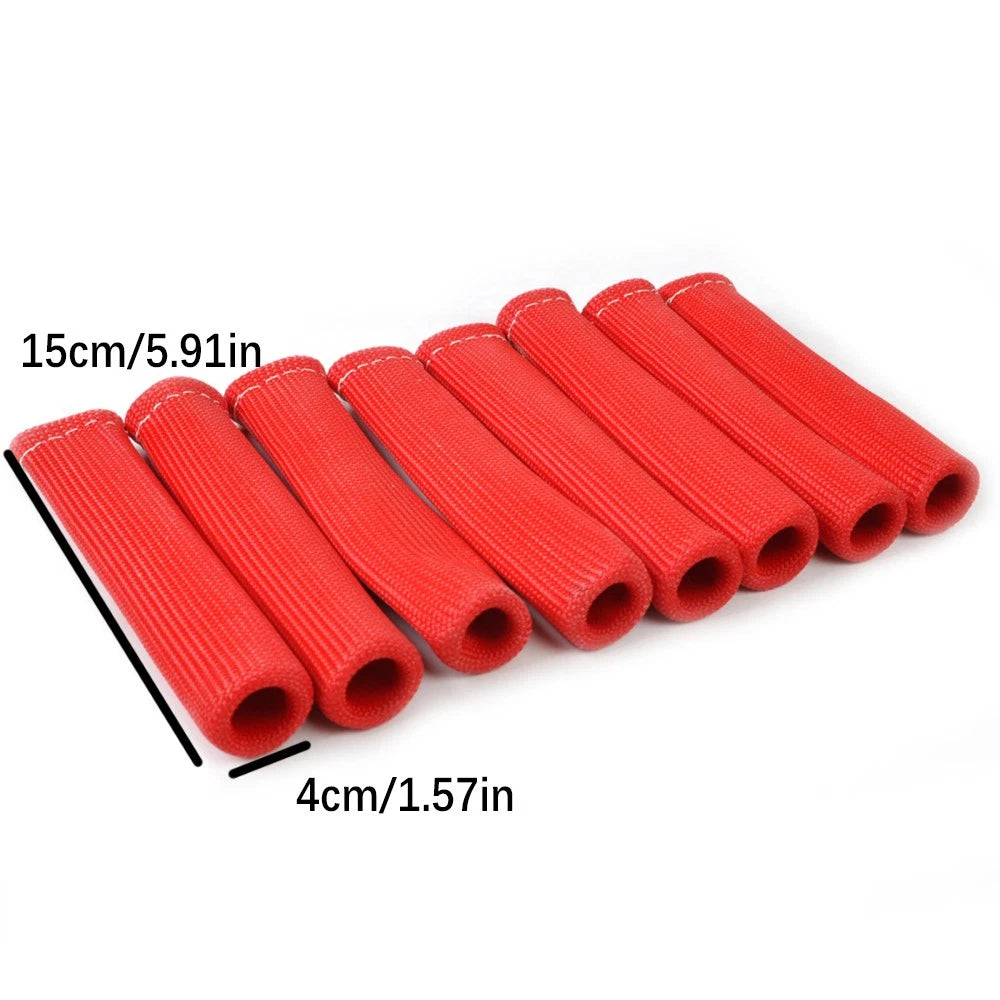 8Pcs Red Spark Plug Wire Sheath Wire Boots Sleeve Heat Shield Cover For SBC BBC;