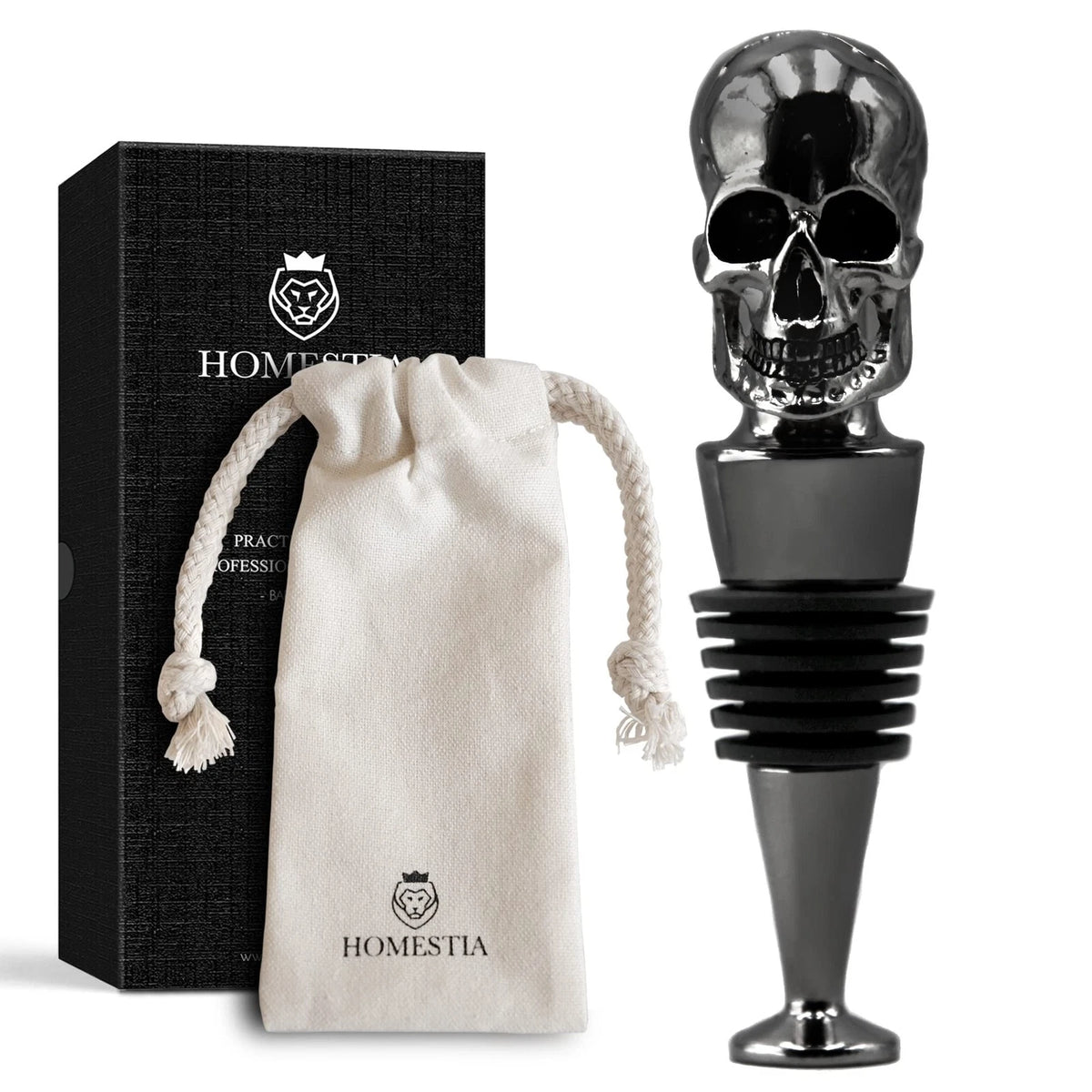 Homestia Skull Wine Stopper, Bottle Stopper Saver, m, Black
