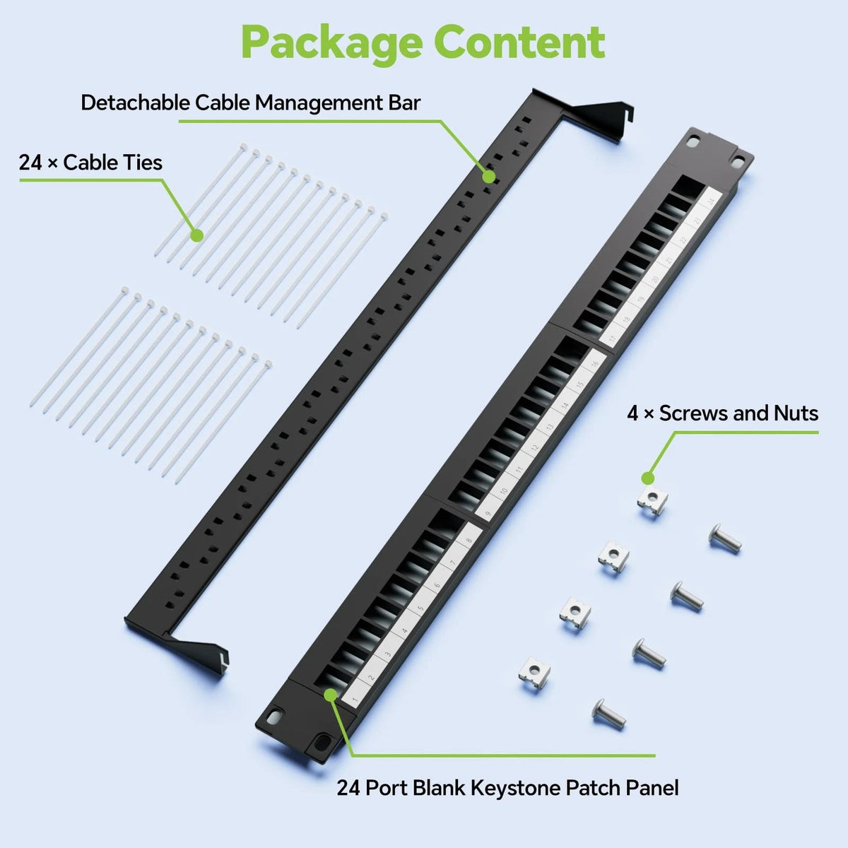 LEENUE 24 Port Blank Keystone Patch Panel, 24 Panel - Blank, Black
