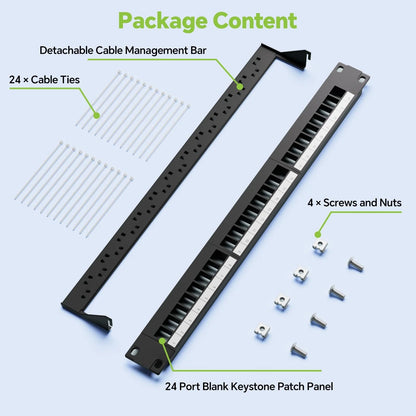LEENUE 24 Port Blank Keystone Patch Panel, 24 Panel - Blank, Black