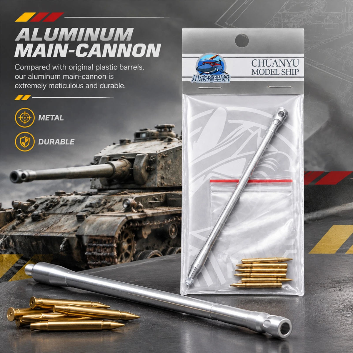 Aluminum+Brass 1/35 British Cruiser Tank Gun Barrel With Shells For Tamiya 35380
