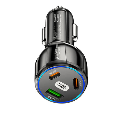 3 Port 90W Car Charger PD 30W QC3.0 Type C Cigarette Lighter USB Charger