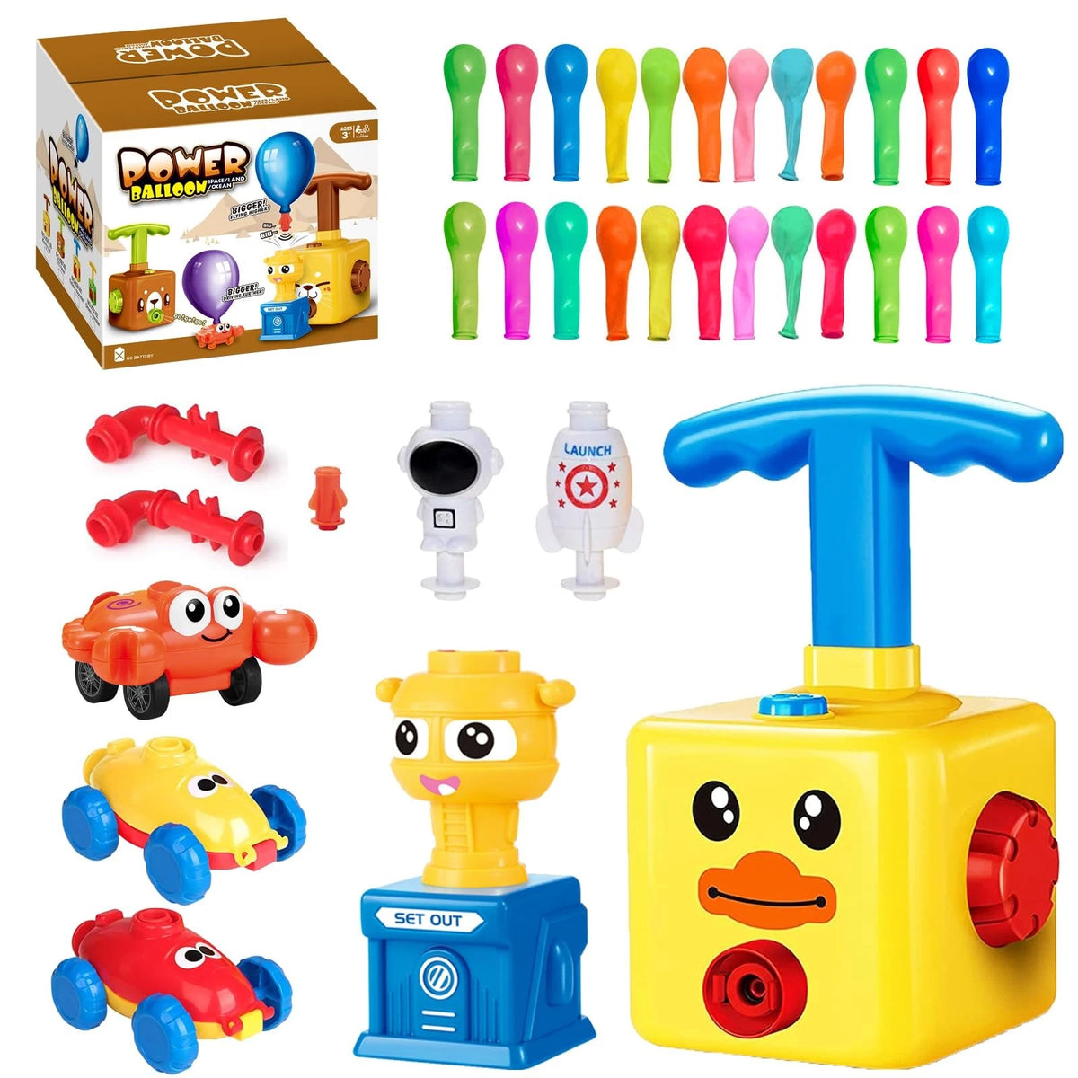 Balloon Launcher Toy Set, Powered Cars, Creative Inflatable Pump Duck