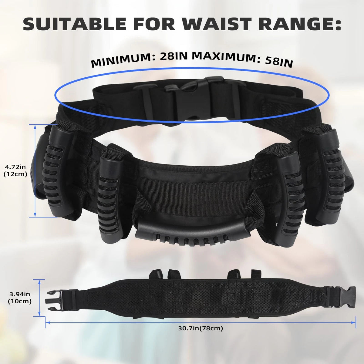 MKEFMEI Gait Belt Transfer with Handles, Medical Safety 7-Handles, Black