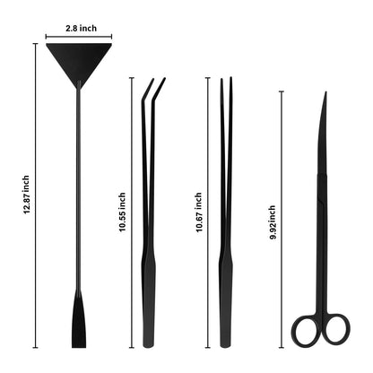 Tifanso Aquarium Aquascape Tools Kit - 4 in 1 Terrarium Decor Standard, Black