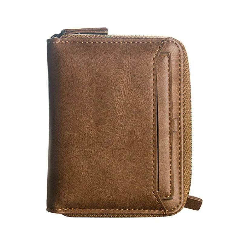 Fashion Men's Leather Business Wallet W/ Coins Pocket Zipper Purse Brown ww