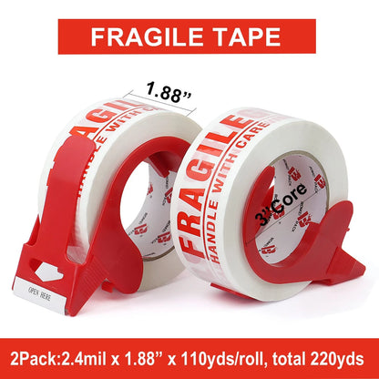 BOMEI PACK Fragile Tape 2 Inch x 330 Feet (110 Yards) 2 x 330 Feet, Red