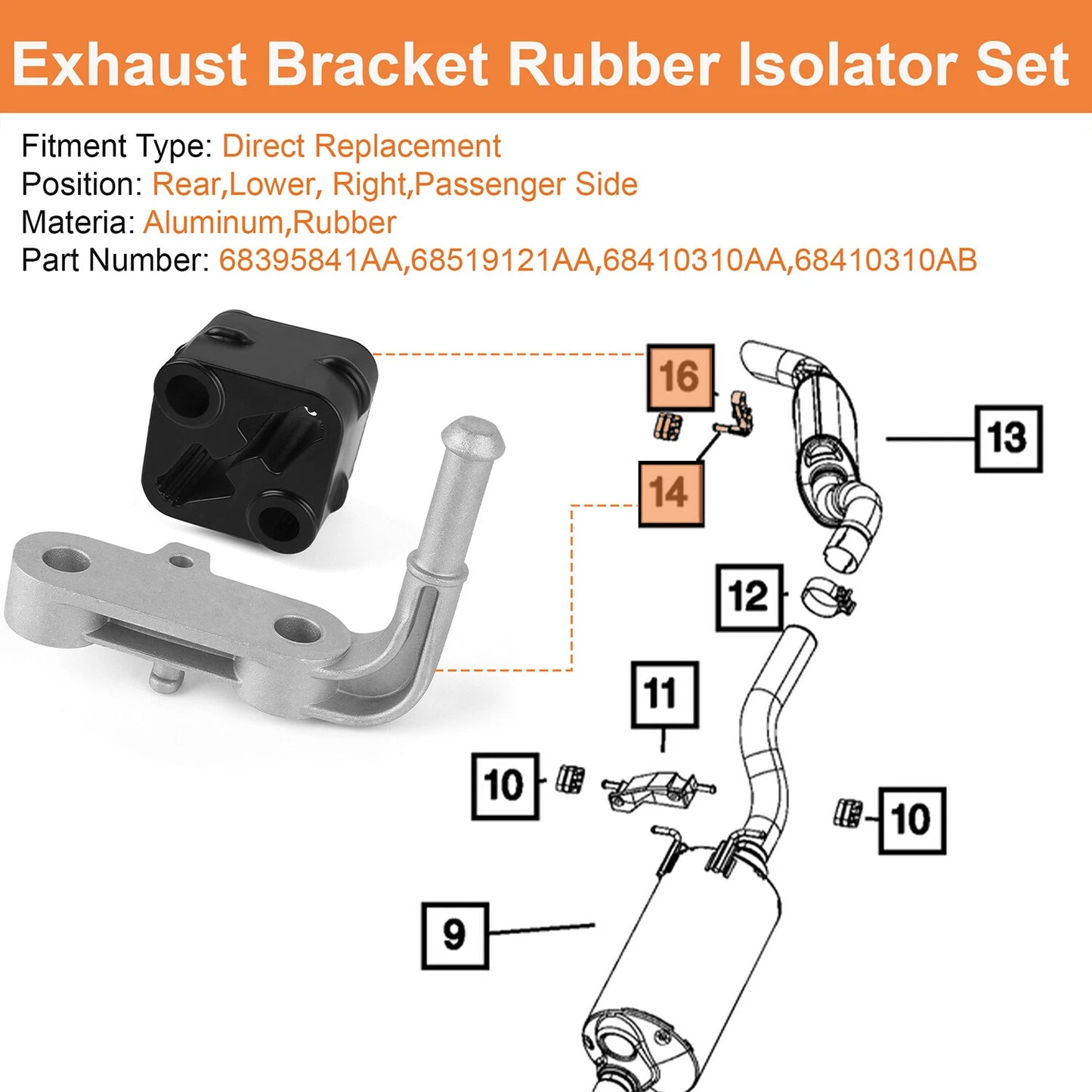Exhaust Bracket Muffler Support Rubber Isolator Hanger Set For Ram 1500 2019-25