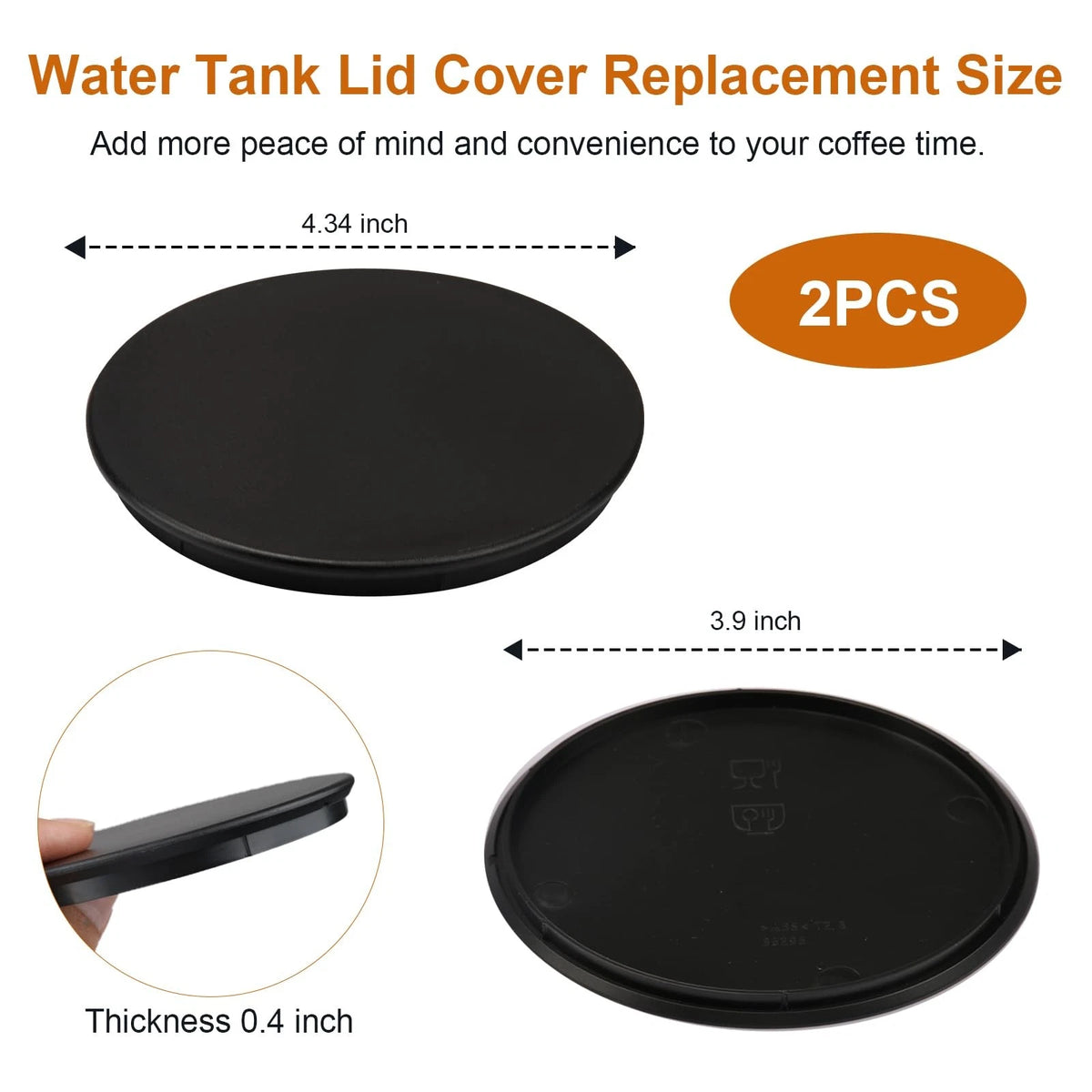 2PCS Water Tank Lid Cover Replacement for Nespresso Vertuo ‎One-Sized, ‎Black