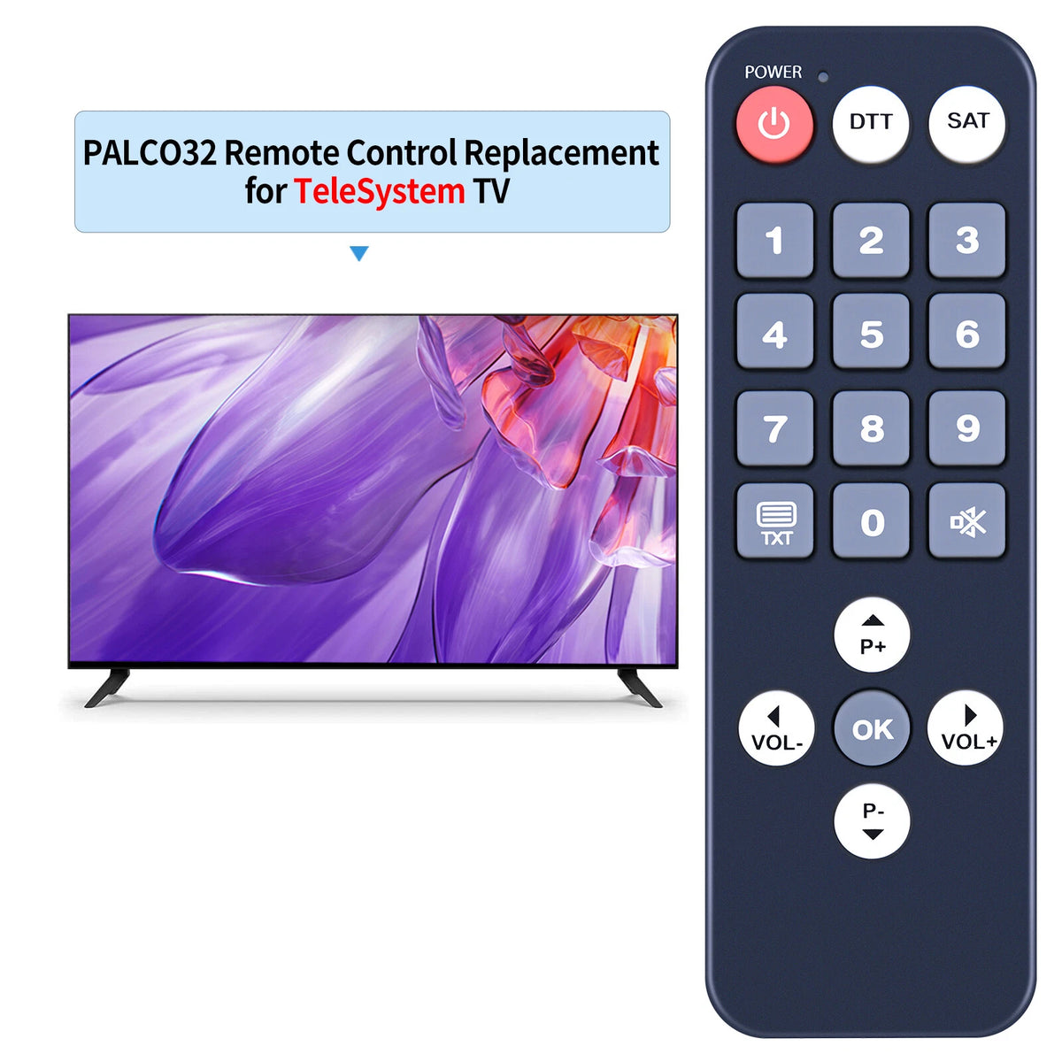 Replacement Remote Control For TeleSystem PALCO32 FL09 TV LED TSLS09