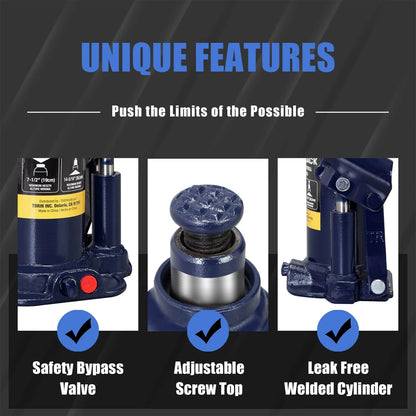 Torin 6 Ton (12,000 LBs) Hydraulic Welded Bottle Jack, Portable 6 Ton, Blue