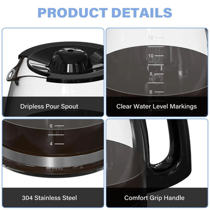 12 Cup Coffee Maker Carafe Replacement Pot Compatible with Hamilton 12, Black