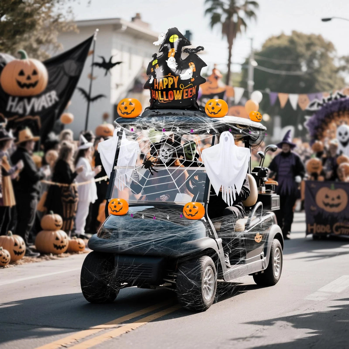 Halloween Golf Cart Decorations Kit 27.5 x 47.2 inches, White, Black, Orange