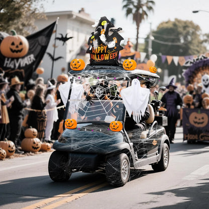Halloween Golf Cart Decorations Kit 27.5 x 47.2 inches, White, Black, Orange