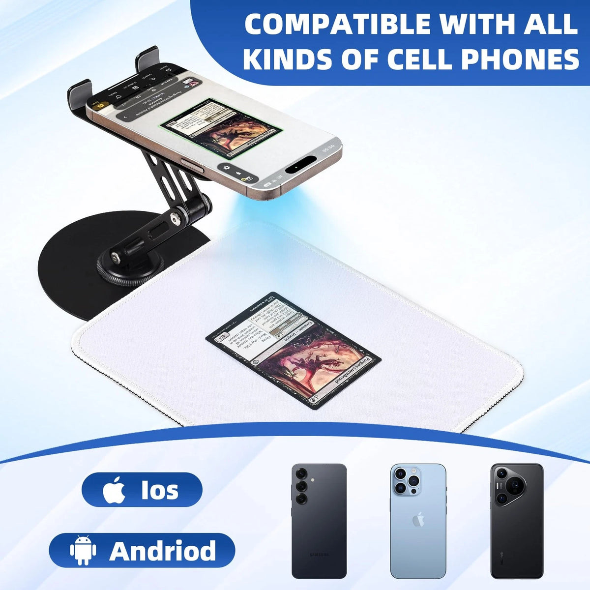 Utllsitm Foldable MTG Trading Card Scanner Stand,Carbon Steel Phone Black