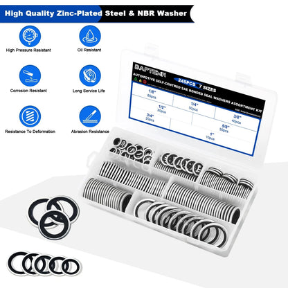 Daptemn 245 PCS SAE Bonded Sealing 1/8" - 1", 245PCS Black Seal Washers