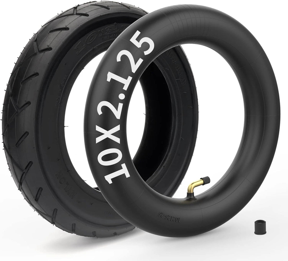 10x2.125 Tire and Inner Tube with 0° Valve Stem Compatible Valve, Black
