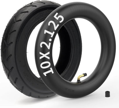 10x2.125 Tire and Inner Tube with 0° Valve Stem Compatible Valve, Black