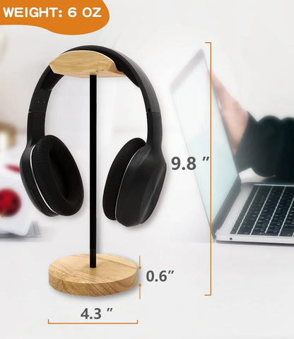 Headphone Stand Nature Wood & Aluminum Headset Hanger Mount Hook Black, Brown