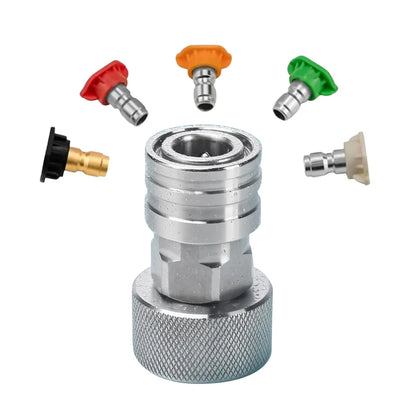 Garden Hose to Pressure Washer Quick Connect Kit 3/4" GHT 1/4" Adapter 5 Nozzles