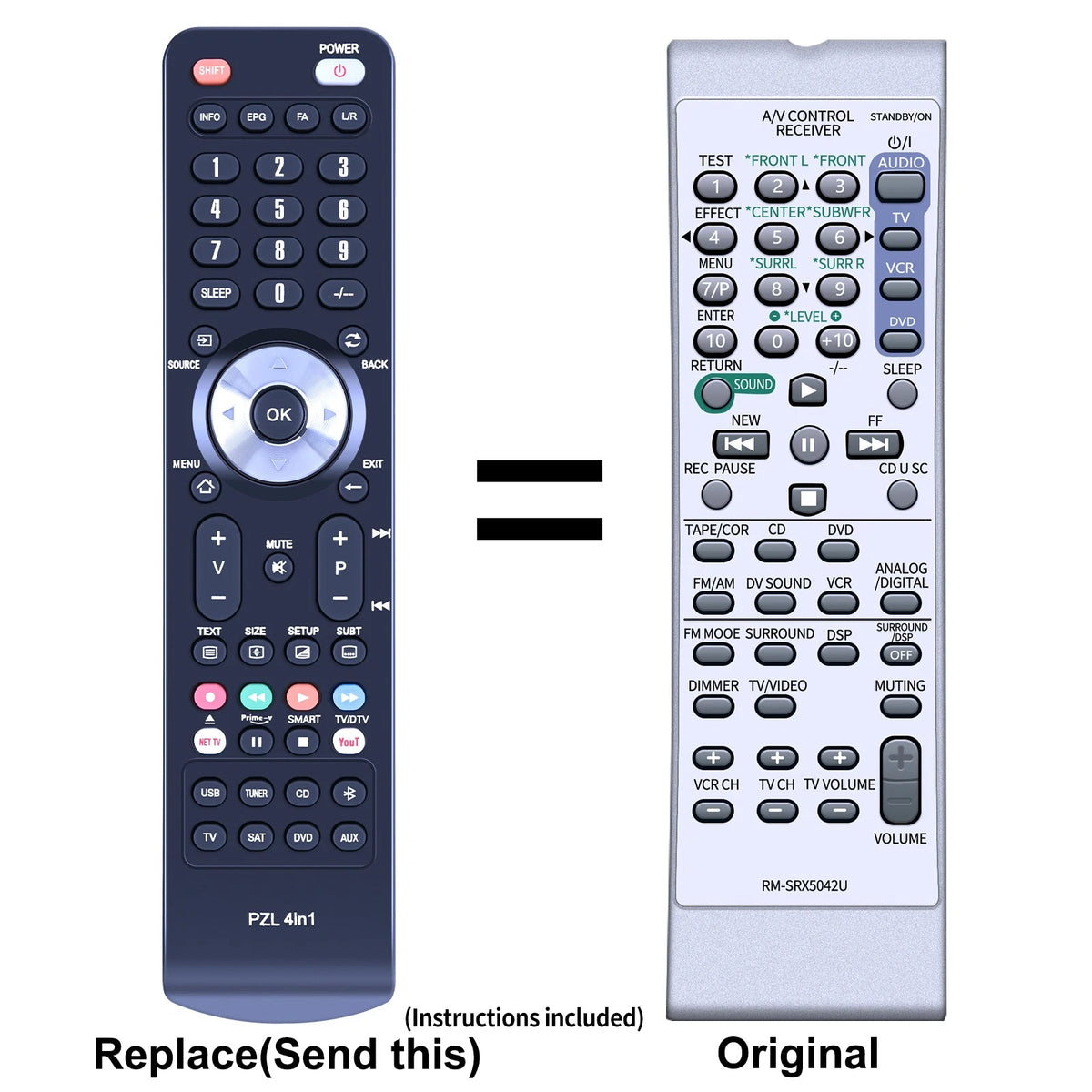 Replacement Remote Control For JVC RM-SRX5042U RM-SRX5040R / RM-SRX5042R