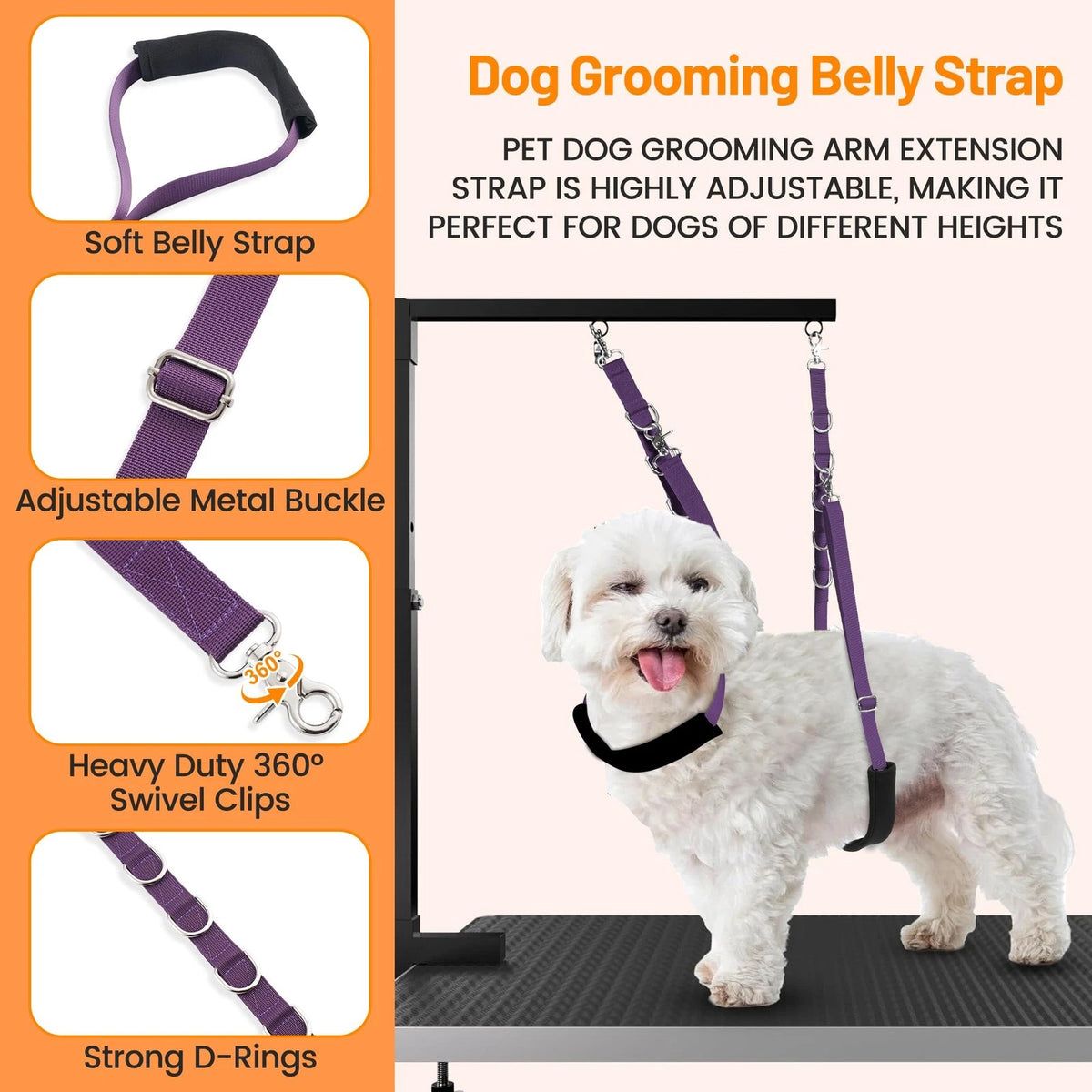 Dog Grooming Belly Strap - Loops for Table Adjustable, Purple