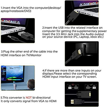 VGA to HDMI, 1080P HDMI Adapter (Male Female) for Computer, 1 Pcs