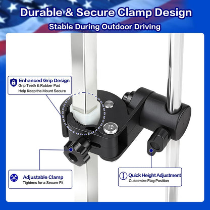 Golf Cart Flag Holder and Pole Kit, Adjustable 12" x 18", Black-1 Pack