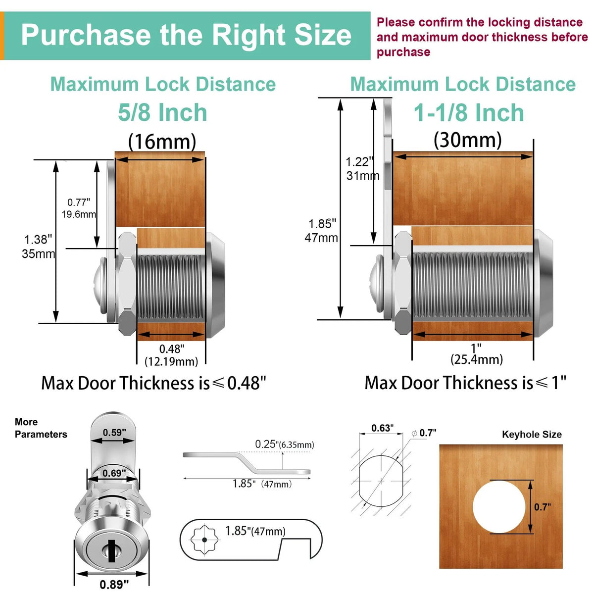 inBovoga 6 Pack Cabinet Locks with Keys, 5/8" 6 5/8 Inch Silver, Silver