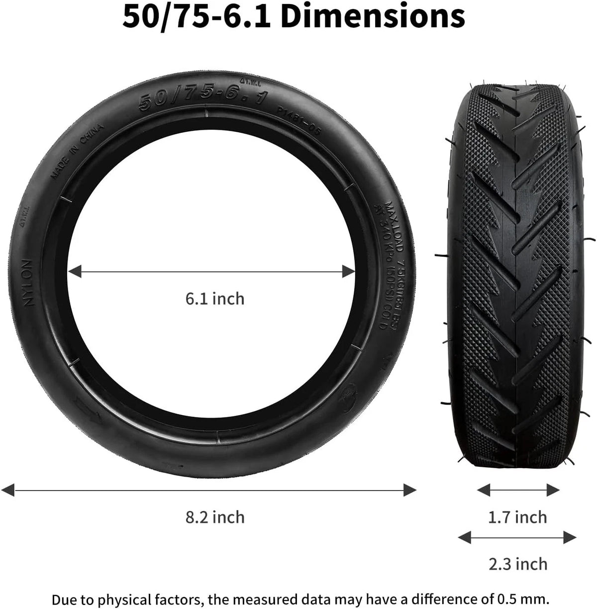 50/75-6.1 Scooter Tire Replacement 8.5 Inch Tube for Gotrax gxl 8.5x2
