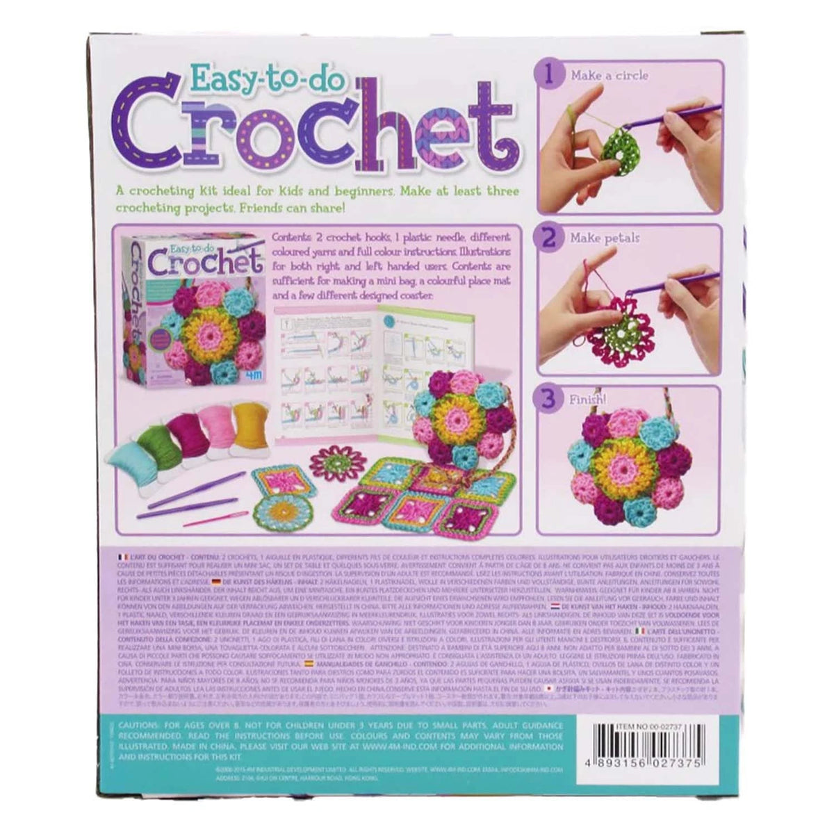 4M Easy-to-Do Crochet Kit - DIY Knitting Set for Beginners & Kids Multicolor