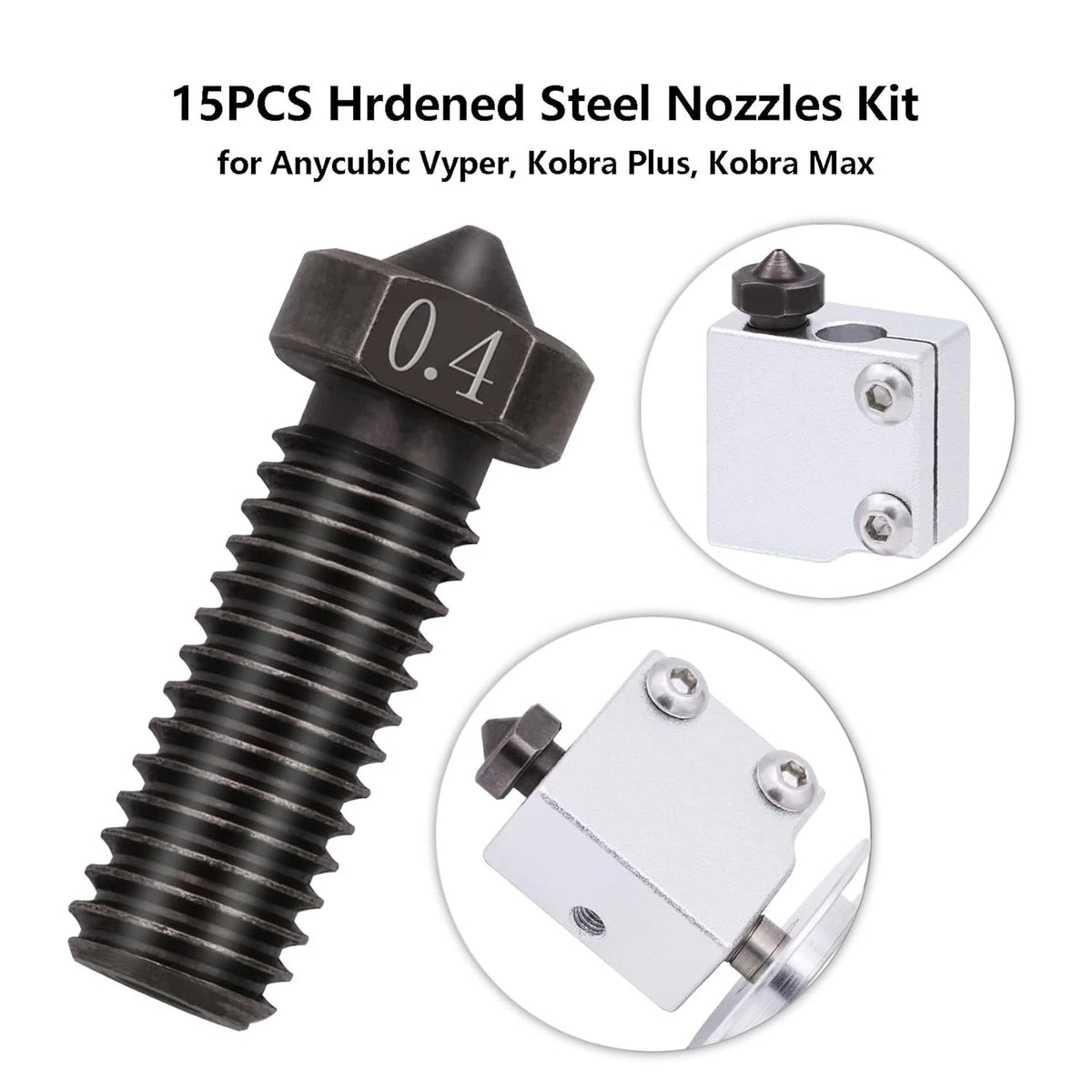 15PCS Hardened Nozzles Kit for Anycubic Vyper, 3D Printer 7PCS 0.4mm Nozzles...