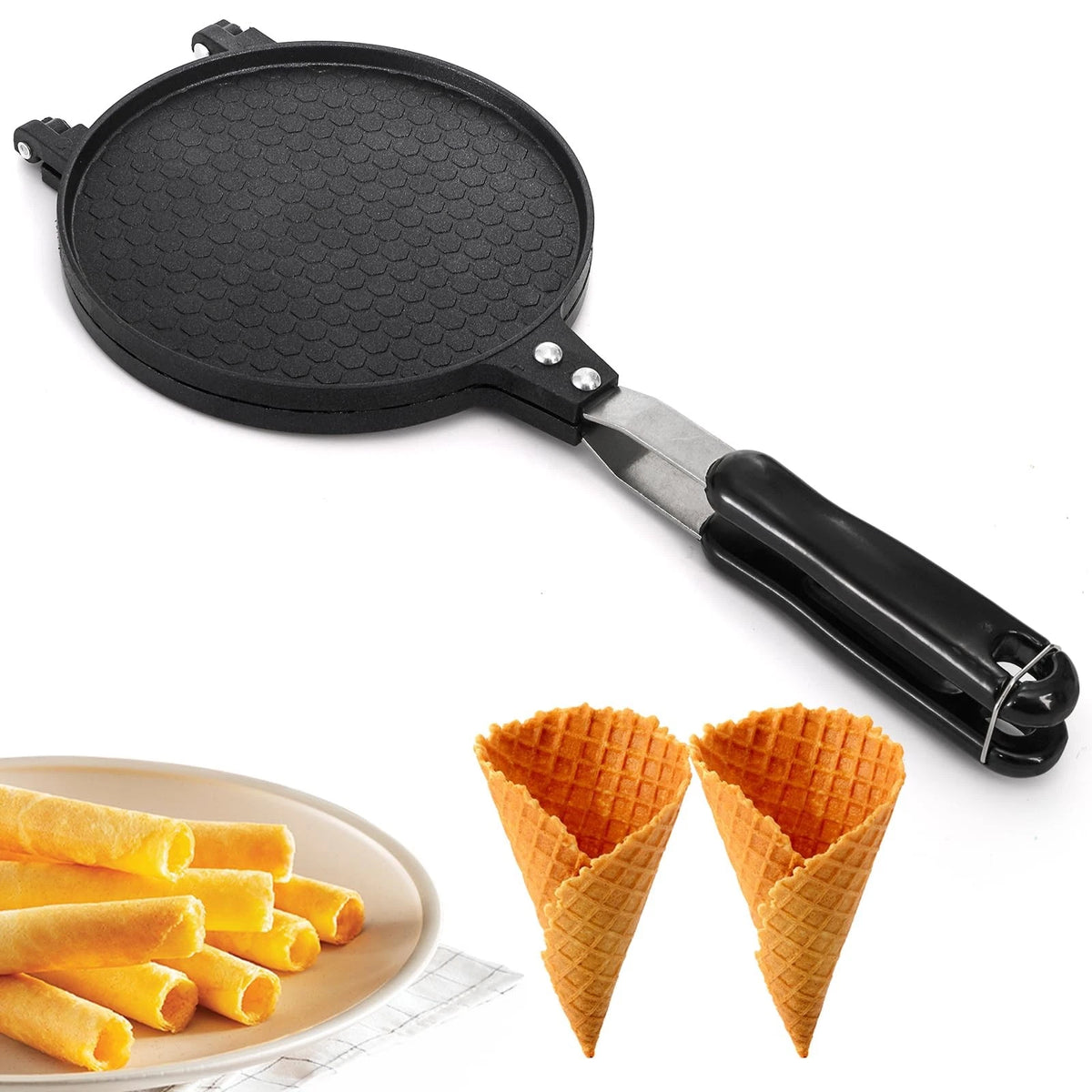 Dicunoy Waffle Cone Maker, Nonstick Ice Cream 14.5" x 6.7" cone, Black