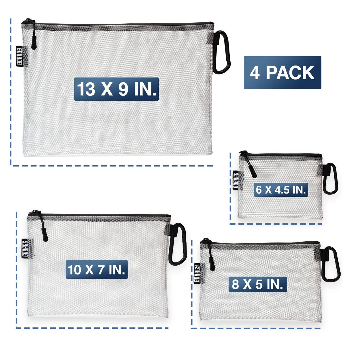 GOBAGS Air Production Multi‑Size Clear Zipper Pouch Multi-Size, Black