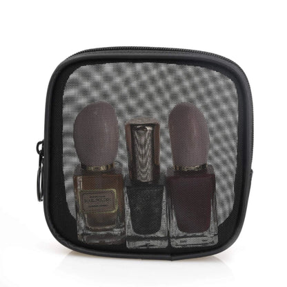 Patu Mesh Travel Toiletry Bag, Transparent Standing S & M (2 pcs), Black