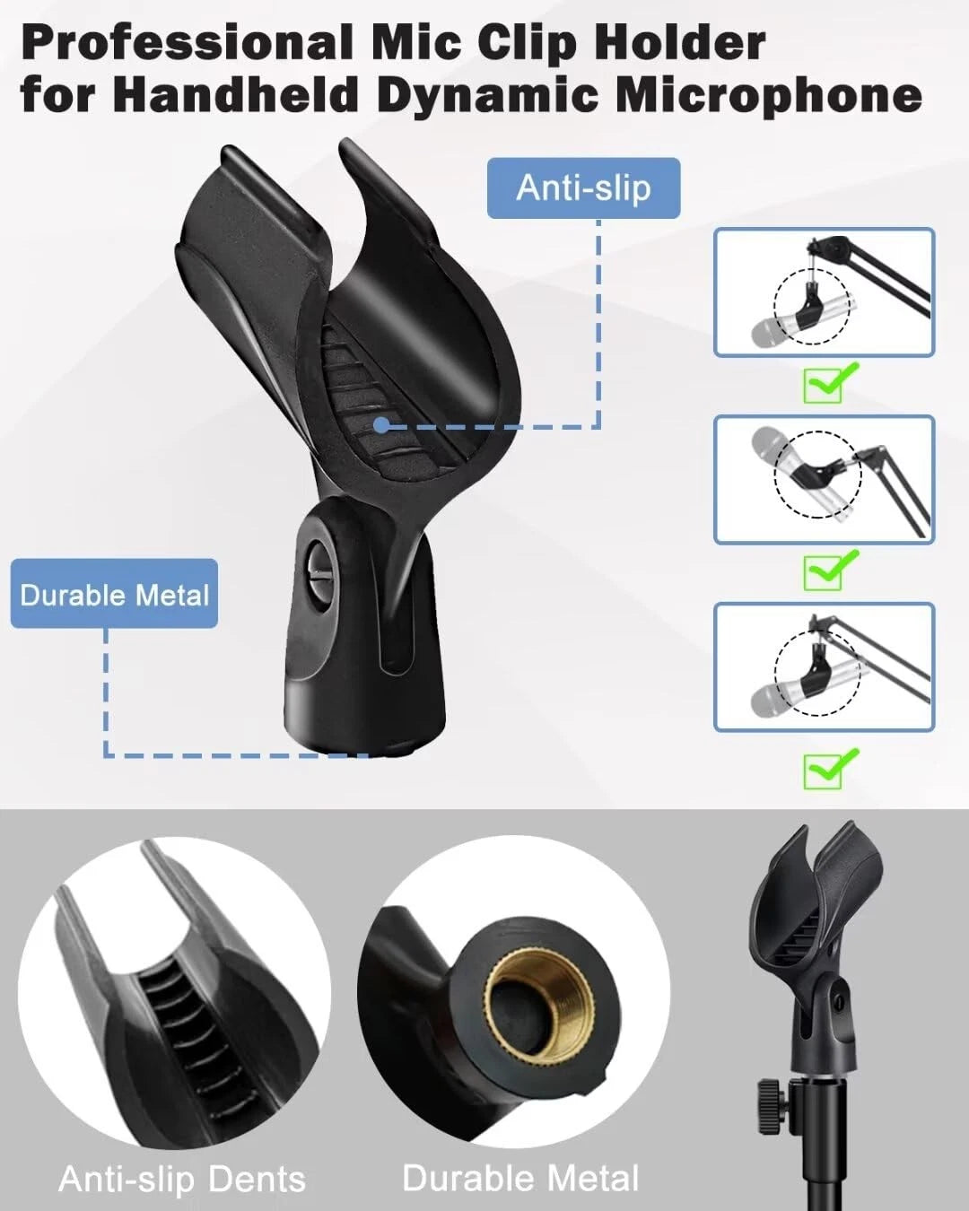 Mictop Desktop Mic Stand Portable Foldable Tripod with Clip Holder Black