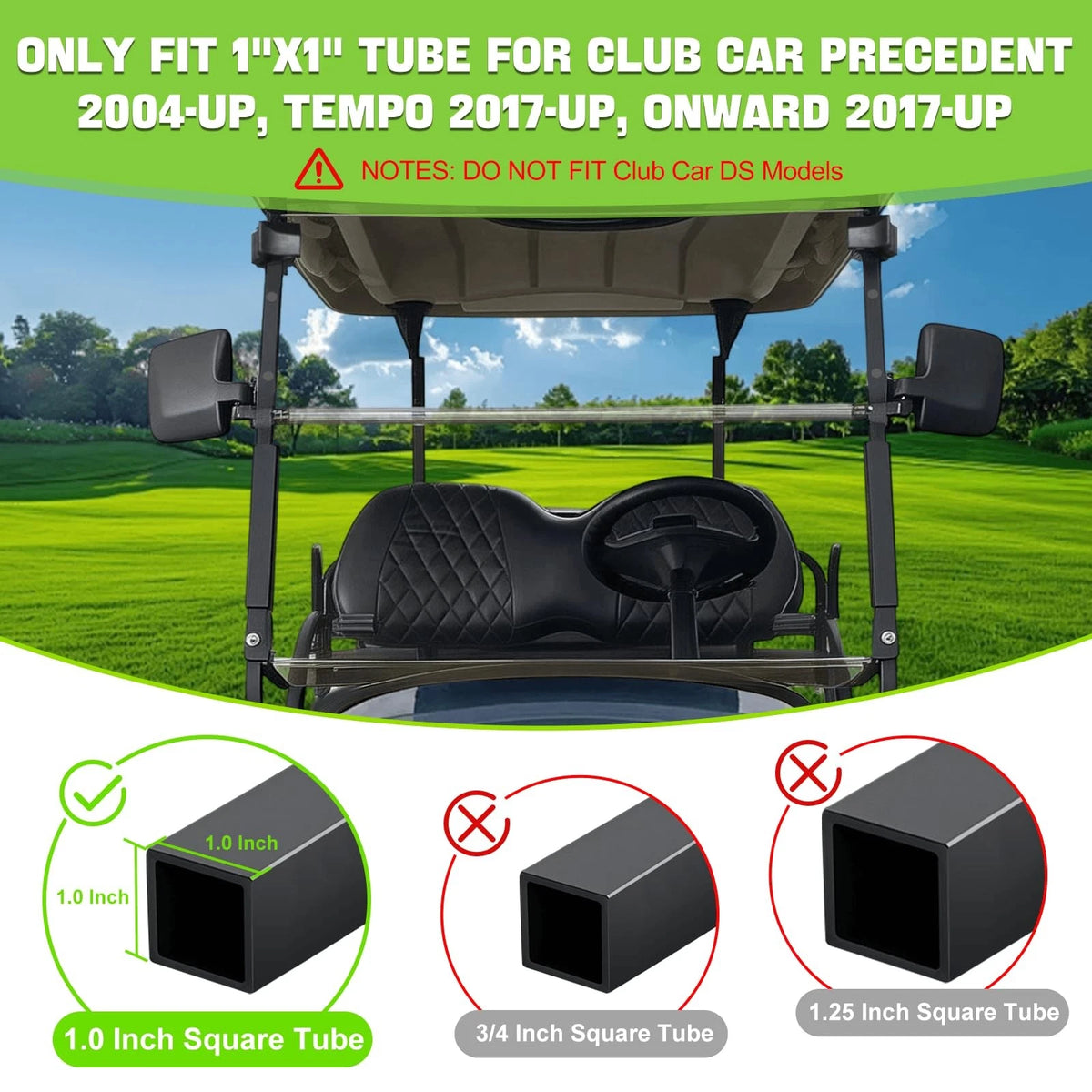 Golf Cart Windshield Clips Kit for Club Car 1" Struts Stop Rattle Black