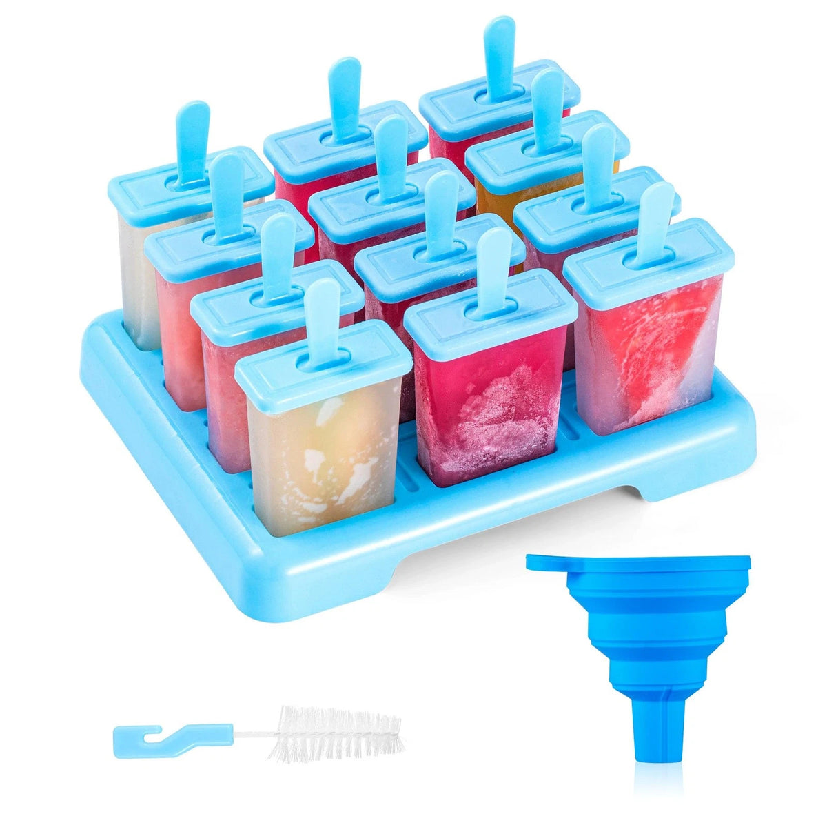 ANSMIO Popsicle Molds, 12 Reusable Ice Pop Molds with Stand, Standard, Blue