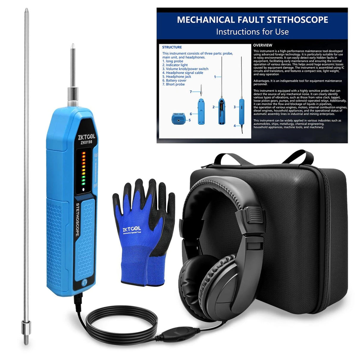 ZKTOOL Automotive Electronic Mechanics Stethoscope Ear Diagnostic...
