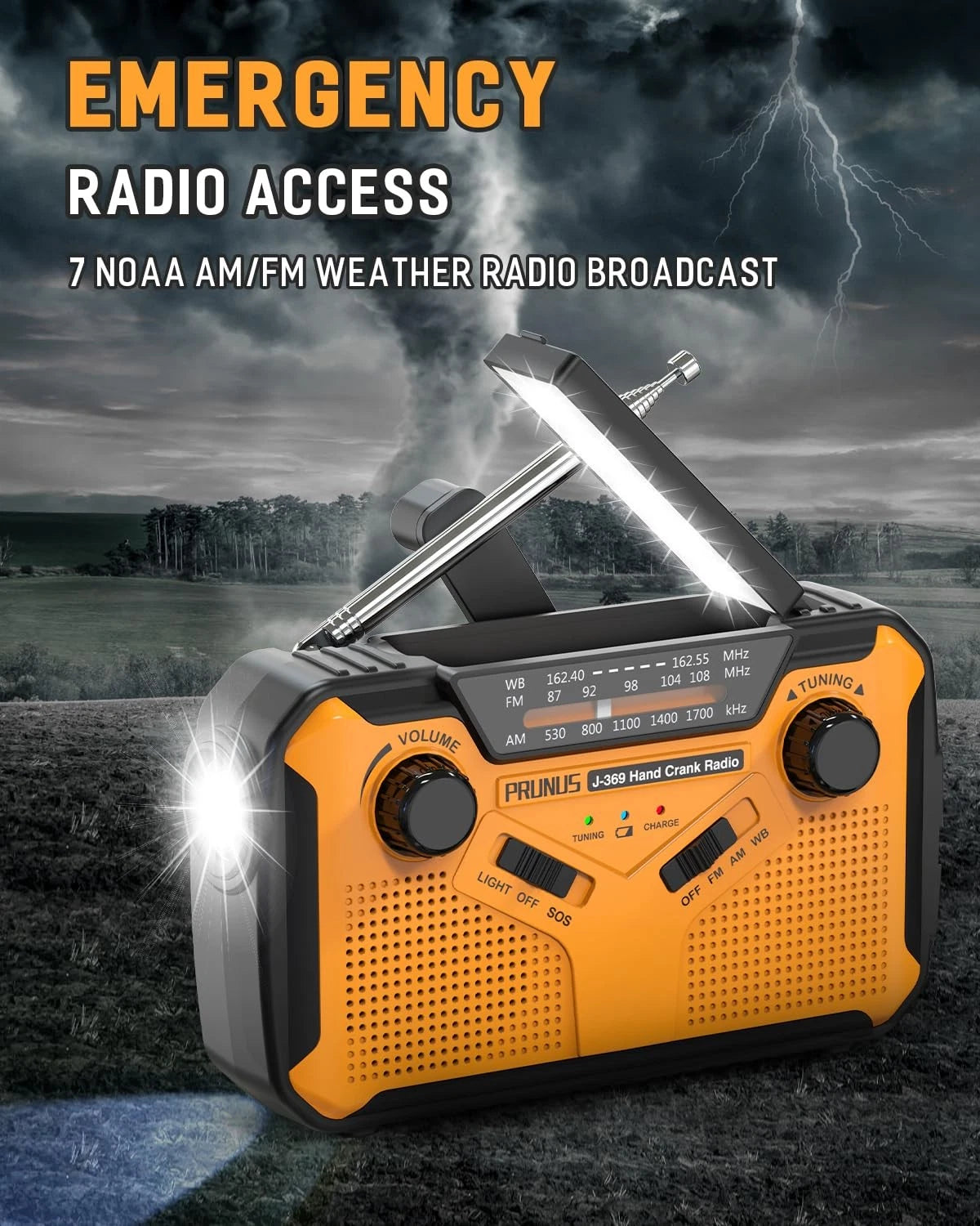 PRUNUS J-369 11100mWh Emergency Weather Radio NOAA/AM/FM Small, Orange