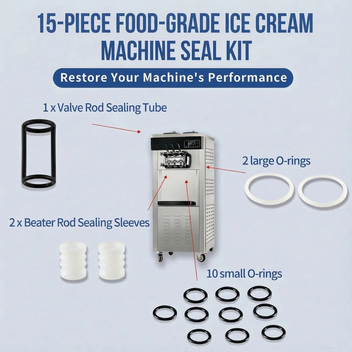 FixoTech Soft Serve Ice Cream Machine Parts, Standard, White and Black