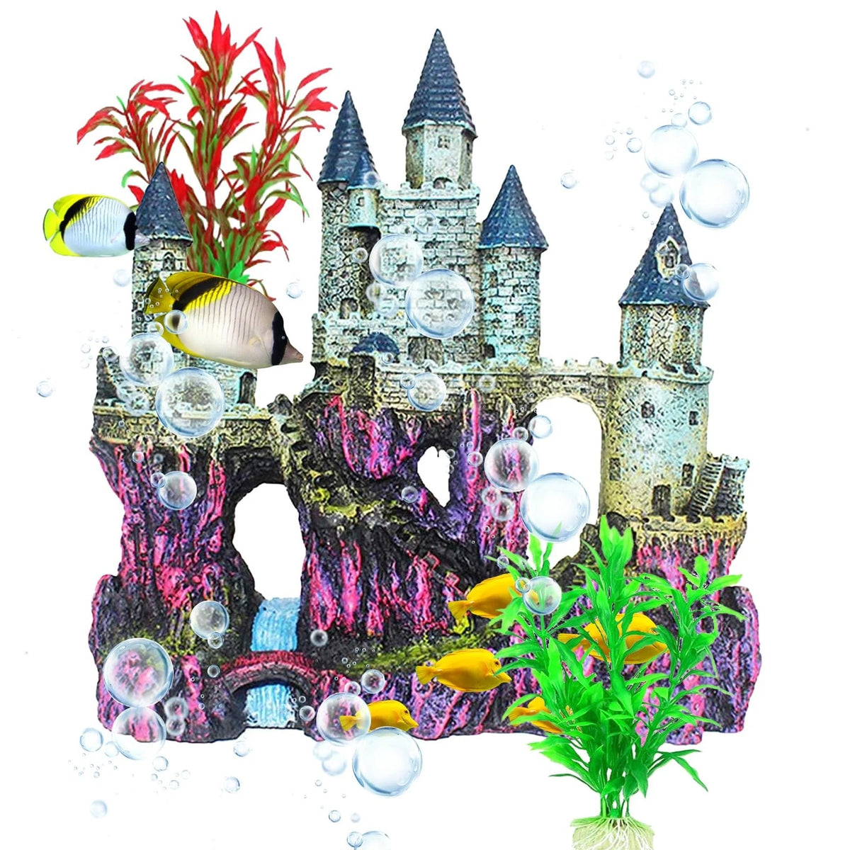 MUYG Aquarium Castle Decor, Resin for Fish 9.1 x 3.6 x 10 inch, 【blue】