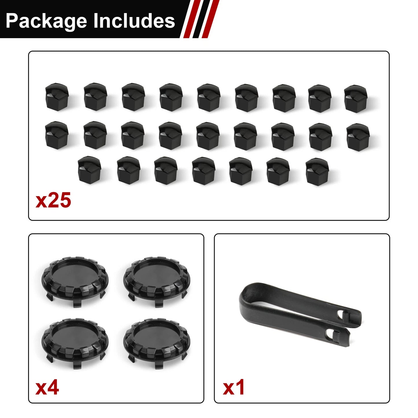 For Tesla Cybertruck Lug Nut Covers & Center Caps (24 Lugs + 4 Caps ) - Glossy